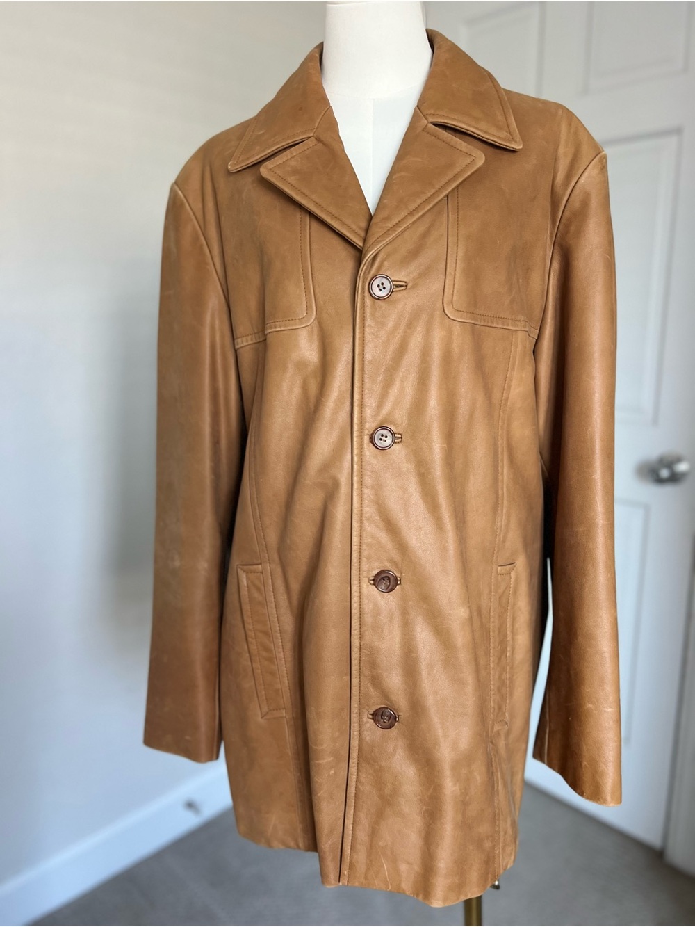 Rogue Leather by Reilly Olmes Tan Leather Car Coat Jacket Men's M Classic Luxury